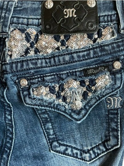 Miss Me Capri SZ 28 Embellished Bling Womens Cropped Blue Denim Jeans - Picture 8 of 12